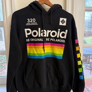 Polaroid Black Hoodie with Rainbow Design